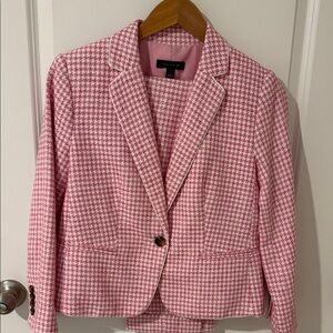 Ann Taylor Pink and White Houndstooth Blazer